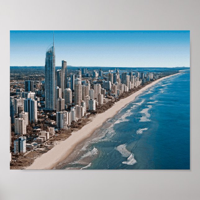 Póster Vista Aérea da Costa Dourada Austrália (Frente)