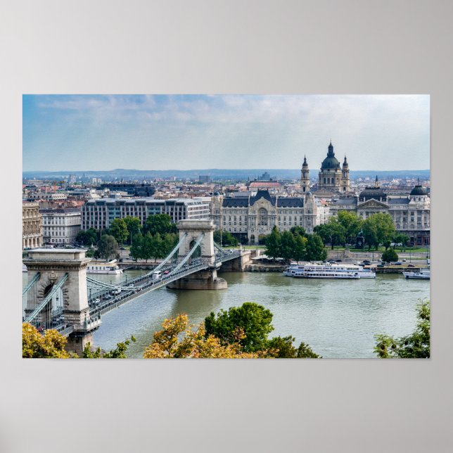 Poster Vista aérea da Ponte das Correntes em Budapeste, H (Frente)