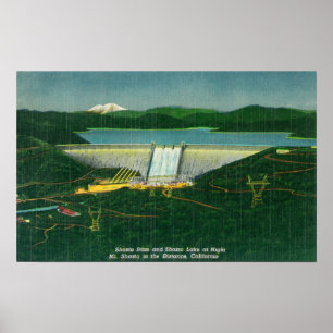 Poster Vista aérea da represa de Shasta, lago, montanha