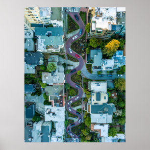 POSTER VISTA AÉREA DA RUA DO LOMBARD, SAN FRANCISCO, EUA