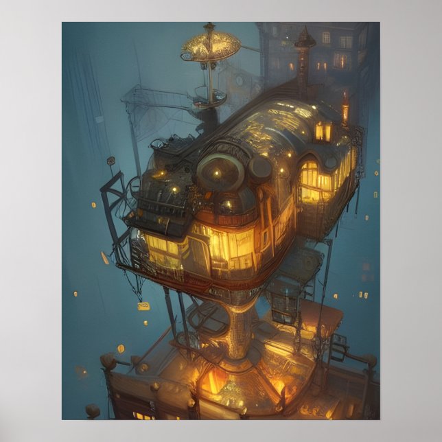 Poster Vista Aérea de Cidade Steampunk (Frente)