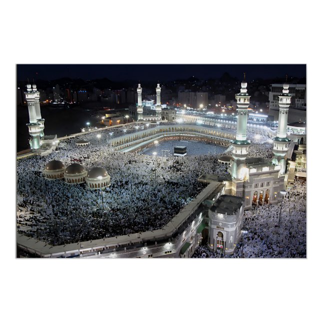 Póster Vista aérea de Hajj Pilgrims na Kaaba, Meca (Frente)