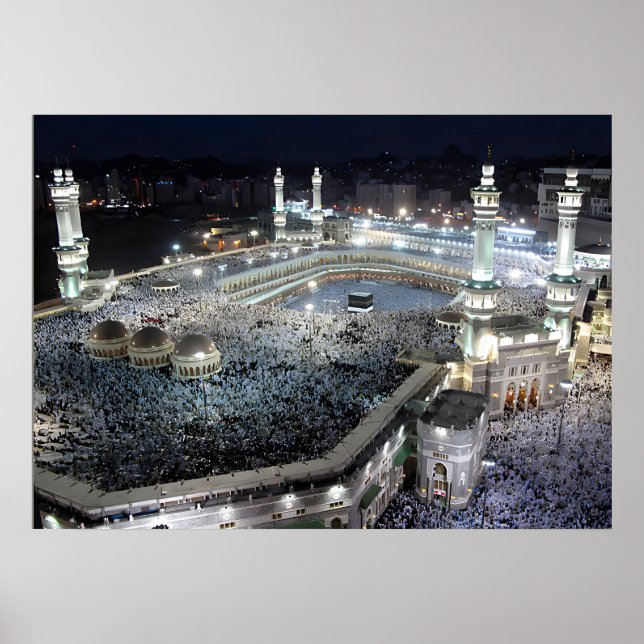 Poster Vista aérea de Hajj Pilgrims na Kaaba, Meca (Frente)