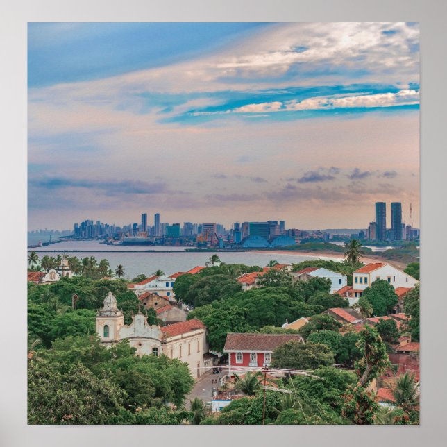 Póster Vista aérea de Olinda e Recife Pernambuco Brasil (Frente)