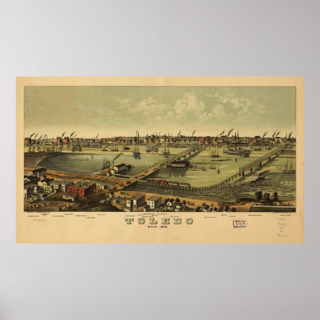 Poster Vista aérea de Toledo, Ohio (1876) (Frente)