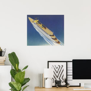 Poster Vista aérea de um navio de cruzeiros do vintage n