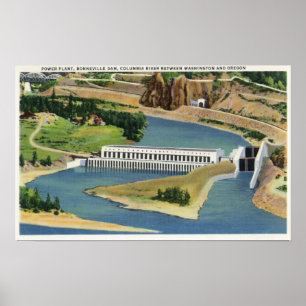 Poster Vista aérea do central eléctrica da represa de