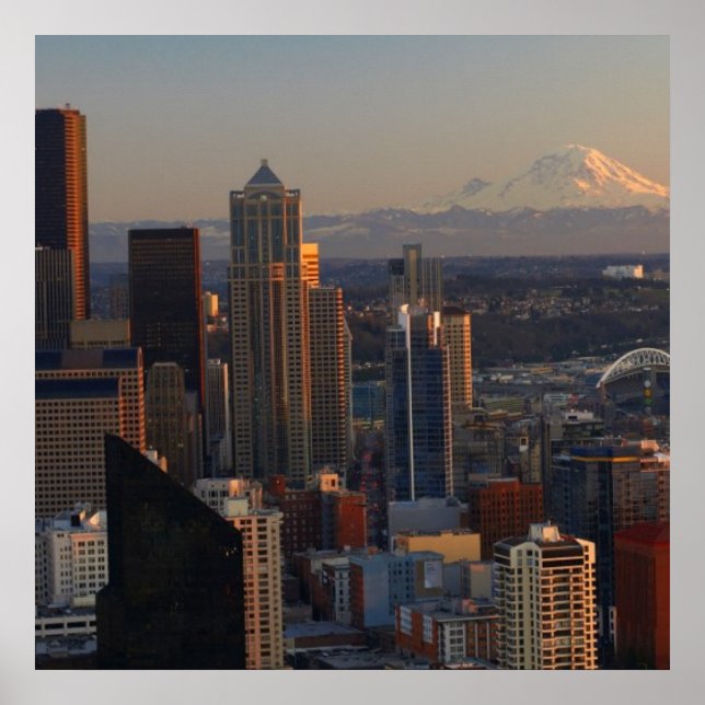 Póster Vista aérea do horizonte 2 da cidade de Seattle (Frente)