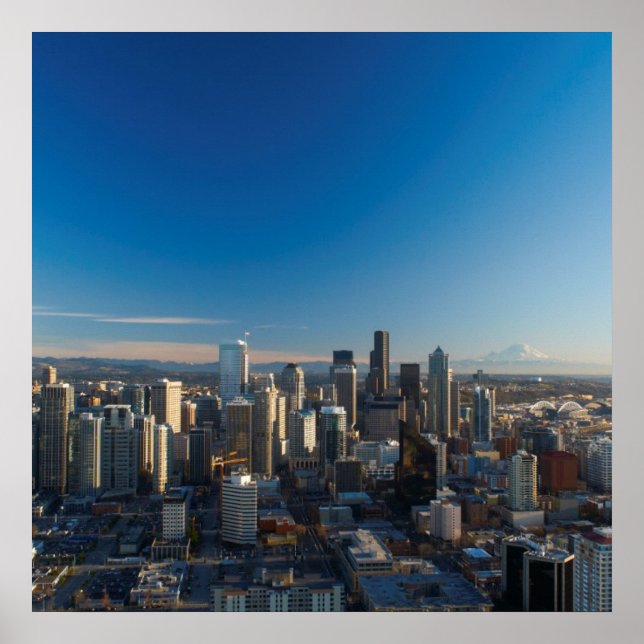 Poster Vista aérea do horizonte urbano de Seattle (Frente)