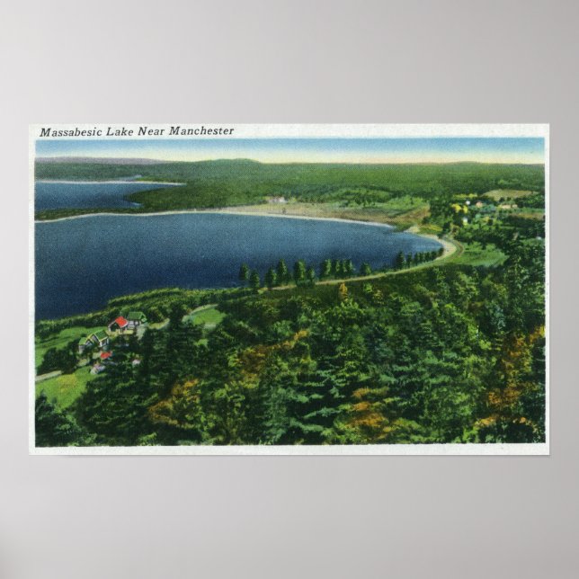 Póster Vista aérea do lago Massabesic perto de Cidade (Frente)