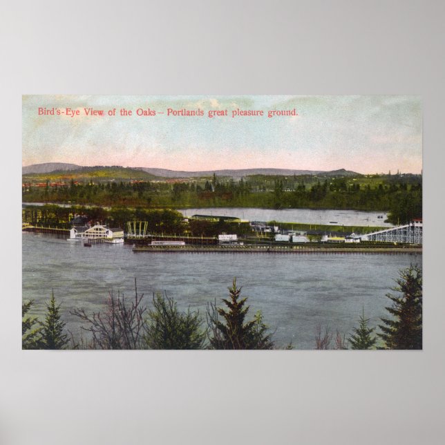 Póster Vista aérea do parque de diversões de Oaks (Frente)