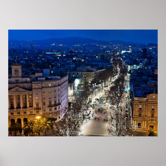 Póster Vista aérea noturna de La Rambla (Frente)