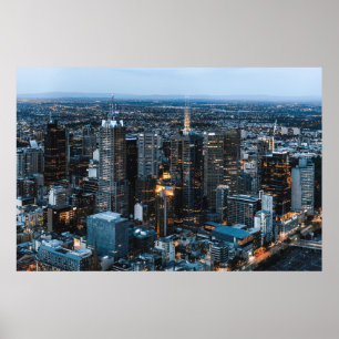 POSTER VISTA AERIAL DOS EDIFÍCIOS CIDADÃOS DURANTE A NOIT