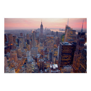 Póster Vista ampla de Manhattan no pôr do sol