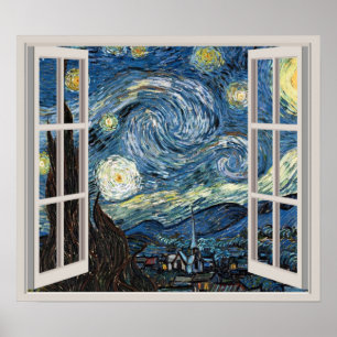 Póster Vista através de uma janela à noite estrelado Va