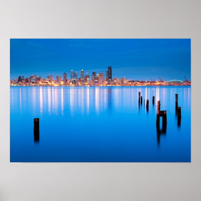 Póster Vista azul-hora do centro Seattle (Frente)
