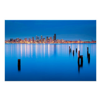 Póster Vista azul-hora do centro Seattle