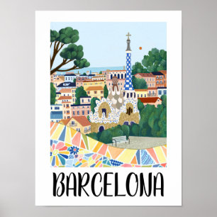 Poster Vista Colorida da Cidade da Espanha de Barcelona