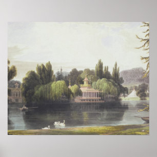 Póster Vista da água de Virgínia com templos do jardim,