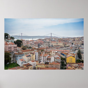 Poster Vista da antiga cidade de Lisboa e 25 da ponte de