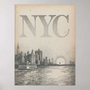 Poster Vista da Balsa da Linha do Horizonte de NYC com o 