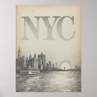 Poster Vista da Balsa da Linha do Horizonte de NYC com o