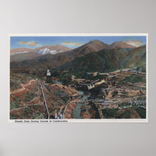 Póster Vista da barragem durante a construção (Frente)