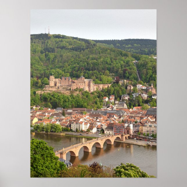 Poster Vista da cidade de Heidelberg com o castelo (Frente)