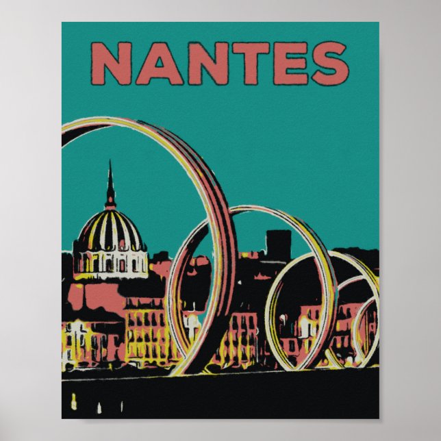 Poster Vista da cidade de Nantes à noite (Frente)