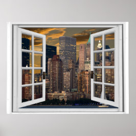 Póster Vista da Cidade de Nova York Janela Falsa