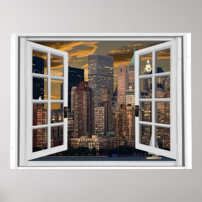 Póster Vista da Cidade de Nova York Janela Falsa (Frente)