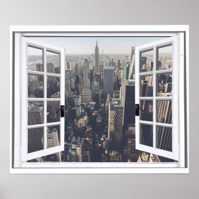 Poster Vista da Cidade de Nova York Janela Falsa (Frente)