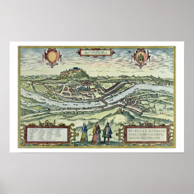 Poster Vista da cidade de Salzburgo às margens do rio (Frente)