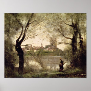 Póster Vista da cidade e da catedral de Mantes