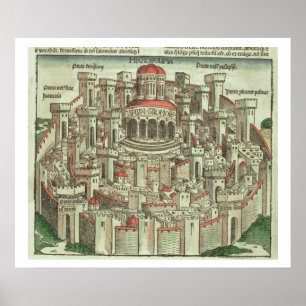 Póster Vista da cidade murada de Jerusalem que mostra o T