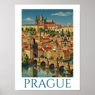 Poster Vista da Cidade Retro Vintage Praga República Tche