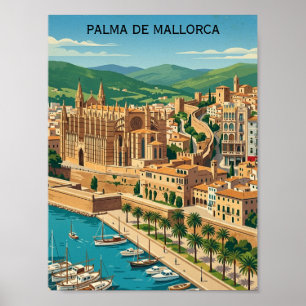 Poster Vista da Cidade Vintage Palma de Mallorca Viagem