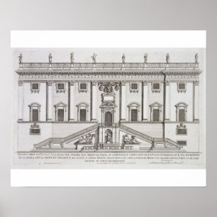 Poster Vista da fachada de Palazzo Senatorio na praça
