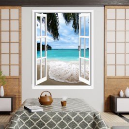 Poster Vista da janela do mar tropical 3D