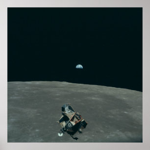Poster Vista da lança lunar c Lua e Terra    
