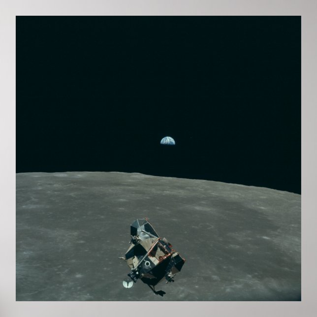 Poster Vista da lança lunar c Lua e Terra (Frente)