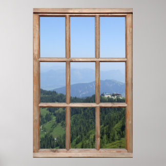 Poster Vista da Montanha dos Alpes de uma Janela