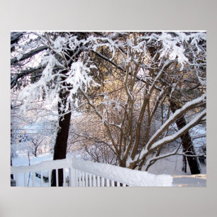 Póster Vista da neve do inverno na varanda frontal