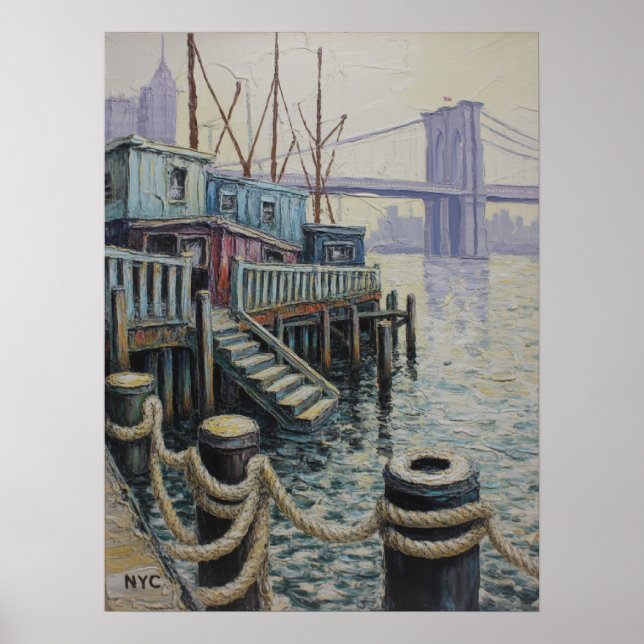 Poster Vista da Ponte de Brooklyn a partir do Pier Waterf (Frente)