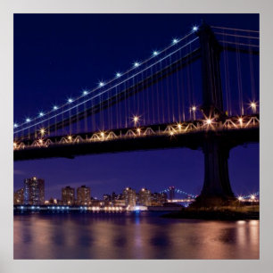 Poster Vista da ponte de Manhattan na noite