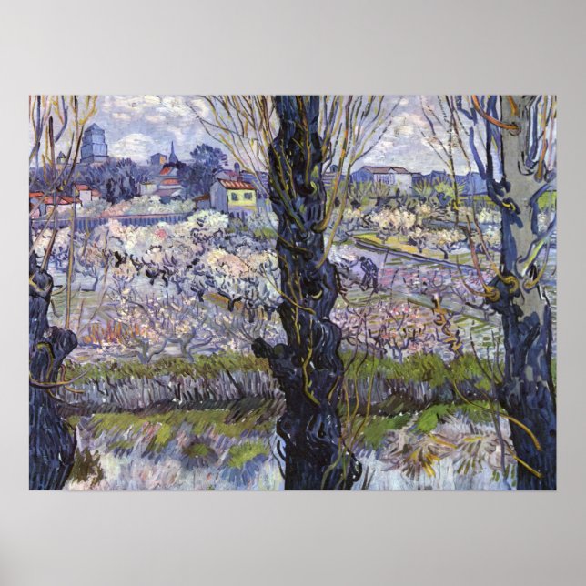 Poster Vista de Arles de Van Gogh Pomares em Flor (Frente)