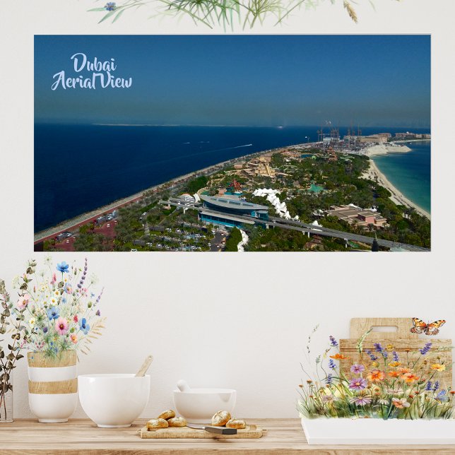 Poster Vista de Ave Aérea do Mar do Deserto Verde de Duba (Dubai's Greenery Desert Sea Aerial Bird's Eye View PosterDubai's Greenery Desert Sea Aerial Bird's E)