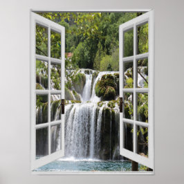 Poster Vista de Cachoeira Trompe l'oeil Janela Falsa