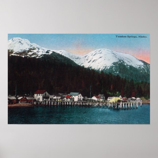 Poster Vista de Cidade com Primaveras de DocksTenakee, AK (Frente)