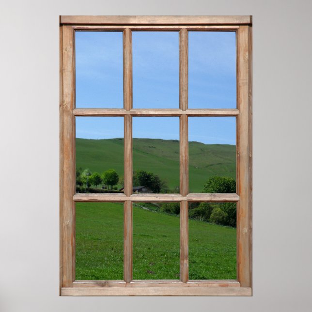 Póster Vista de Colina Verde a partir de uma Janela (Frente)